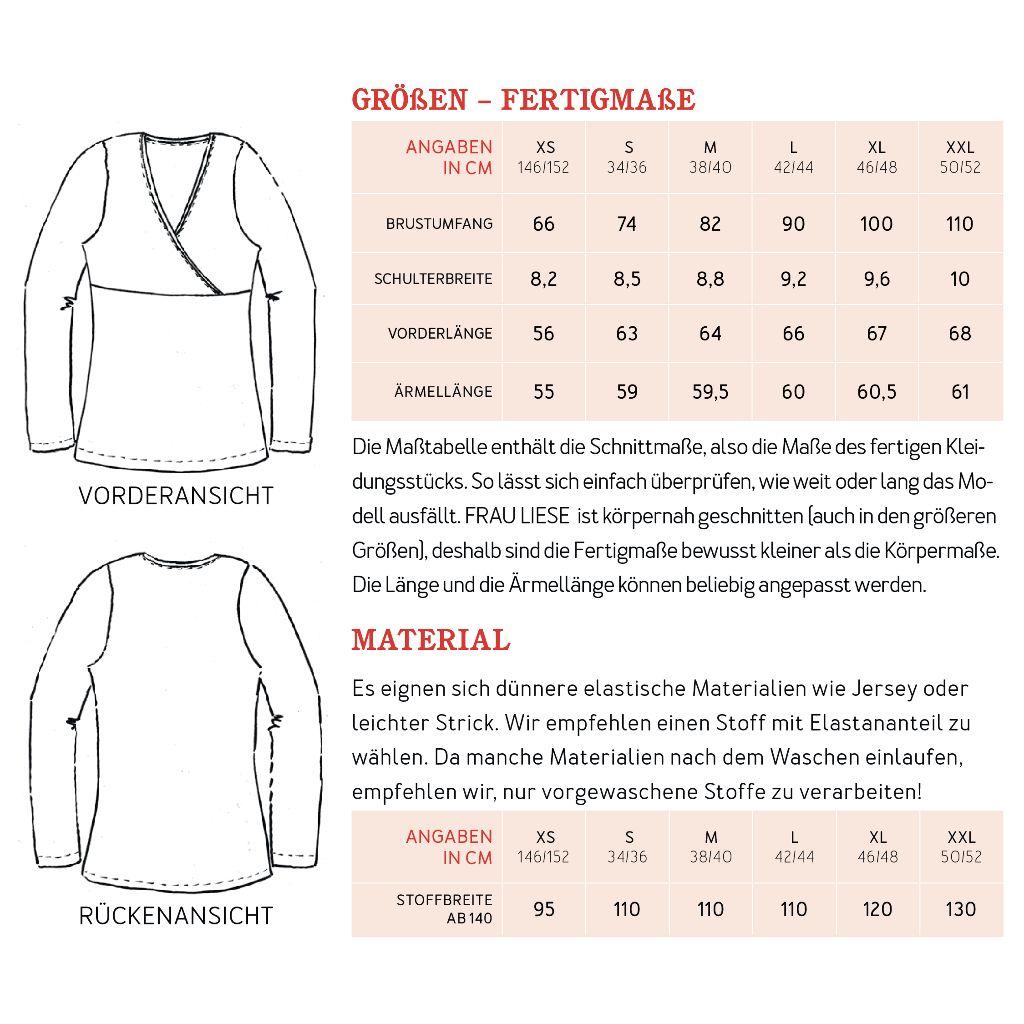 Papierschnittmuster Langarmshirt Frau Liese XS-XXL